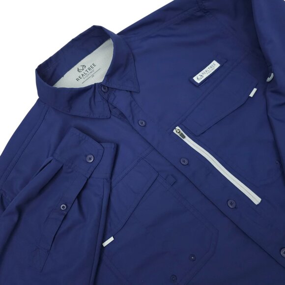 Realtree Fishing Shirt Men L Performance Vented Back Flap Pockets Long Sleeve - Picture 1 of 16